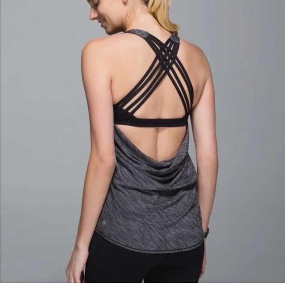 Lululemon tank with attached bra size 6 dark heather gray with golden stripes